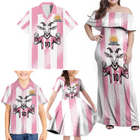Pink Argentina 10 Goat Family Matching Off Shoulder Maxi Dress and Hawaiian Shirt History Champions World Cup