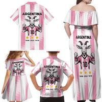 Pink Argentina 10 Goat Family Matching Off Shoulder Maxi Dress and Hawaiian Shirt History Champions World Cup