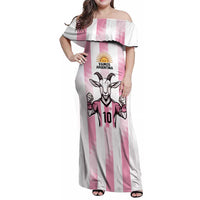Pink Argentina 10 Goat Family Matching Off Shoulder Maxi Dress and Hawaiian Shirt History Champions World Cup