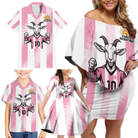 Pink Argentina 10 Goat Family Matching Off Shoulder Short Dress and Hawaiian Shirt History Champions World Cup