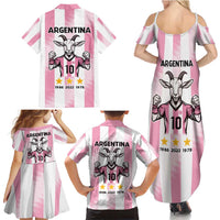 Pink Argentina 10 Goat Family Matching Summer Maxi Dress and Hawaiian Shirt History Champions World Cup