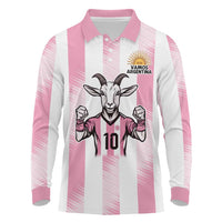 Pink Argentina 10 Goat Long Sleeve Polo Shirt History Champions World Cup