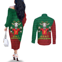Portugal Seven Goat Flag Colors Couples Matching Off The Shoulder Long Sleeve Dress and Long Sleeve Button Shirt