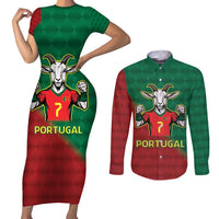 Portugal Seven Goat Flag Colors Couples Matching Short Sleeve Bodycon Dress and Long Sleeve Button Shirt
