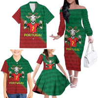 Portugal Seven Goat Flag Colors Family Matching Off The Shoulder Long Sleeve Dress and Hawaiian Shirt