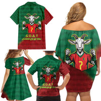 Portugal Seven Goat Flag Colors Family Matching Off Shoulder Short Dress and Hawaiian Shirt