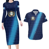Guatemala Football Custom Couples Matching Long Sleeve Bodycon Dress and Hawaiian Shirt Go Los Chapines Blue Pattern