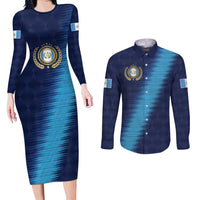 Guatemala Football Custom Couples Matching Long Sleeve Bodycon Dress and Long Sleeve Button Shirt Go Los Chapines Blue Pattern