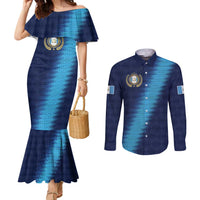 Guatemala Football Custom Couples Matching Mermaid Dress and Long Sleeve Button Shirt Go Los Chapines Blue Pattern