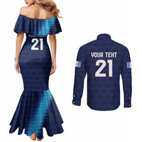 Guatemala Football Custom Couples Matching Mermaid Dress and Long Sleeve Button Shirt Go Los Chapines Blue Pattern