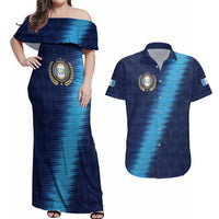 Guatemala Football Custom Couples Matching Off Shoulder Maxi Dress and Hawaiian Shirt Go Los Chapines Blue Pattern
