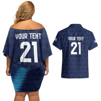 Guatemala Football Custom Couples Matching Off Shoulder Short Dress and Hawaiian Shirt Go Los Chapines Blue Pattern