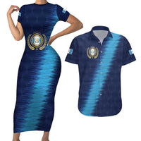 Guatemala Football Custom Couples Matching Short Sleeve Bodycon Dress and Hawaiian Shirt Go Los Chapines Blue Pattern