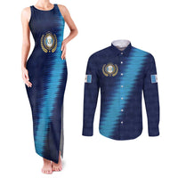 Guatemala Football Custom Couples Matching Tank Maxi Dress and Long Sleeve Button Shirt Go Los Chapines Blue Pattern