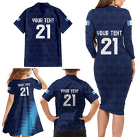 Guatemala Football Custom Family Matching Long Sleeve Bodycon Dress and Hawaiian Shirt Go Los Chapines Blue Pattern