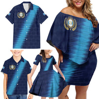 Guatemala Football Custom Family Matching Off Shoulder Short Dress and Hawaiian Shirt Go Los Chapines Blue Pattern