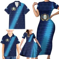 Guatemala Football Custom Family Matching Short Sleeve Bodycon Dress and Hawaiian Shirt Go Los Chapines Blue Pattern