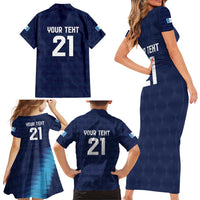 Guatemala Football Custom Family Matching Short Sleeve Bodycon Dress and Hawaiian Shirt Go Los Chapines Blue Pattern
