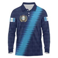 Guatemala Football Custom Long Sleeve Polo Shirt Go Los Chapines Blue Pattern