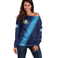 Guatemala Football Custom Off Shoulder Sweater Go Los Chapines Blue Pattern