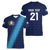 Guatemala Football Custom Women V-Neck T-Shirt Go Los Chapines Blue Pattern