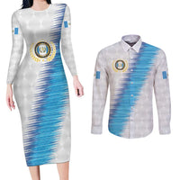 Guatemala Football Custom Couples Matching Long Sleeve Bodycon Dress and Long Sleeve Button Shirt Go Los Chapines White Pattern