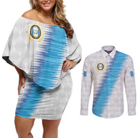 Guatemala Football Custom Couples Matching Off Shoulder Short Dress and Long Sleeve Button Shirt Go Los Chapines White Pattern