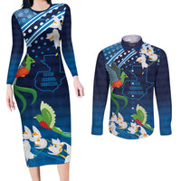 Guatemala Quetzal Bird Couples Matching Long Sleeve Bodycon Dress and Long Sleeve Button Shirt Libre Crezca Fecundo