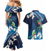 Guatemala Quetzal Bird Couples Matching Mermaid Dress and Hawaiian Shirt Libre Crezca Fecundo
