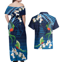 Guatemala Quetzal Bird Couples Matching Off Shoulder Maxi Dress and Hawaiian Shirt Libre Crezca Fecundo