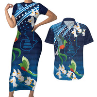 Guatemala Quetzal Bird Couples Matching Short Sleeve Bodycon Dress and Hawaiian Shirt Libre Crezca Fecundo