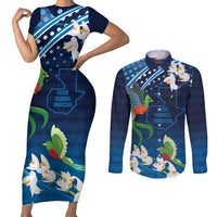 Guatemala Quetzal Bird Couples Matching Short Sleeve Bodycon Dress and Long Sleeve Button Shirt Libre Crezca Fecundo