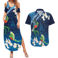 Guatemala Quetzal Bird Couples Matching Summer Maxi Dress and Hawaiian Shirt Libre Crezca Fecundo