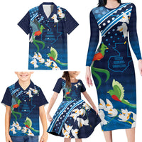 Guatemala Quetzal Bird Family Matching Long Sleeve Bodycon Dress and Hawaiian Shirt Libre Crezca Fecundo