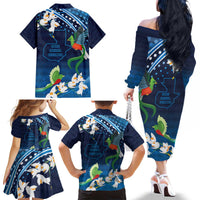 Guatemala Quetzal Bird Family Matching Off The Shoulder Long Sleeve Dress and Hawaiian Shirt Libre Crezca Fecundo