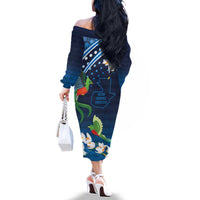 Guatemala Quetzal Bird Family Matching Off The Shoulder Long Sleeve Dress and Hawaiian Shirt Libre Crezca Fecundo