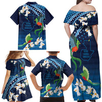 Guatemala Quetzal Bird Family Matching Off Shoulder Maxi Dress and Hawaiian Shirt Libre Crezca Fecundo