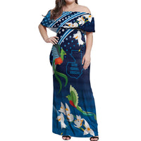 Guatemala Quetzal Bird Off Shoulder Maxi Dress Libre Crezca Fecundo
