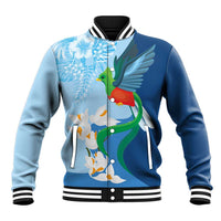 Guatemala Quetzal Bird Baseball Jacket Monja Blanca Flowers