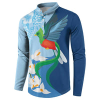 Guatemala Quetzal Bird Button Sweatshirt Monja Blanca Flowers