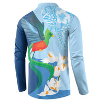 Guatemala Quetzal Bird Button Sweatshirt Monja Blanca Flowers