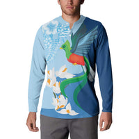 Guatemala Quetzal Bird Button Sweatshirt Monja Blanca Flowers