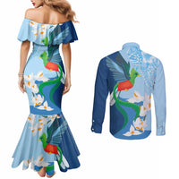 Guatemala Quetzal Bird Couples Matching Mermaid Dress and Long Sleeve Button Shirt Monja Blanca Flowers