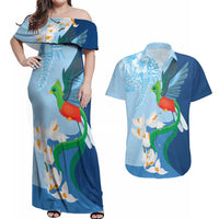 Guatemala Quetzal Bird Couples Matching Off Shoulder Maxi Dress and Hawaiian Shirt Monja Blanca Flowers