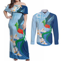 Guatemala Quetzal Bird Couples Matching Off Shoulder Maxi Dress and Long Sleeve Button Shirt Monja Blanca Flowers