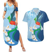 Guatemala Quetzal Bird Couples Matching Summer Maxi Dress and Hawaiian Shirt Monja Blanca Flowers
