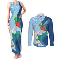 Guatemala Quetzal Bird Couples Matching Tank Maxi Dress and Long Sleeve Button Shirt Monja Blanca Flowers