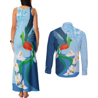Guatemala Quetzal Bird Couples Matching Tank Maxi Dress and Long Sleeve Button Shirt Monja Blanca Flowers