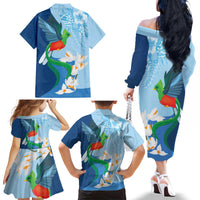 Guatemala Quetzal Bird Family Matching Off The Shoulder Long Sleeve Dress and Hawaiian Shirt Monja Blanca Flowers