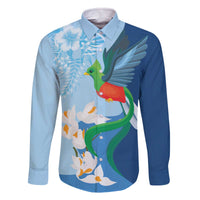 Guatemala Quetzal Bird Family Matching Off The Shoulder Long Sleeve Dress and Hawaiian Shirt Monja Blanca Flowers